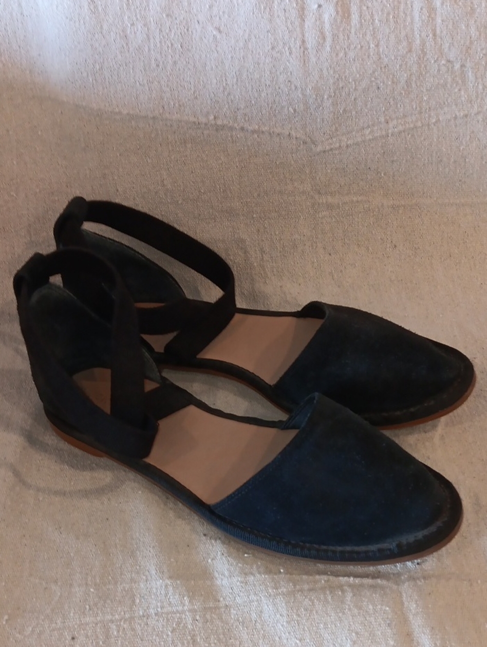 Women's Black Suede Ankle-Strap Flats